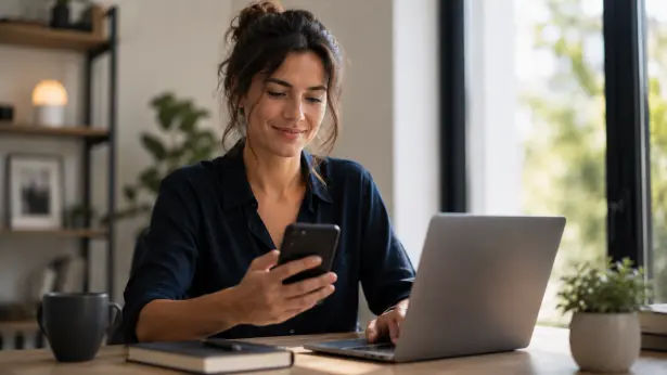Professional using a second phone number while completing an online account sign-up