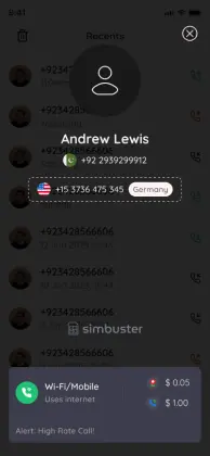 Check an international call rate before placing a SimBuster call