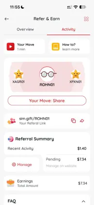 SimBuster Refer and Earn referral dashboard