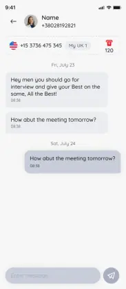 Sent SMS conversation in the SimBuster app
